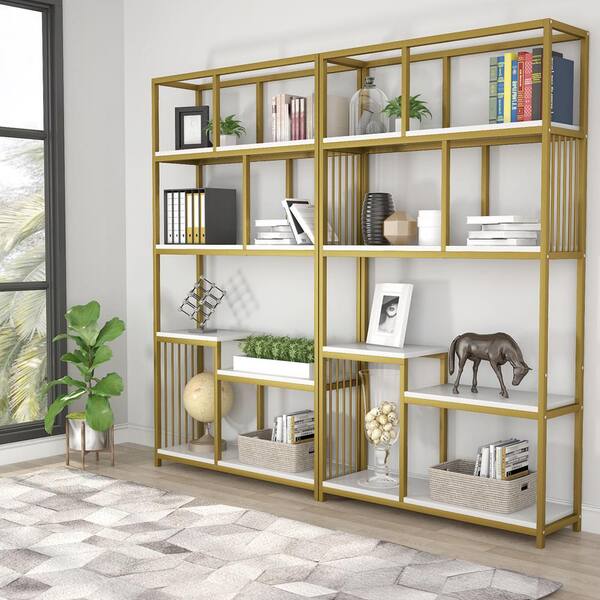 Tribesigns Earlimart 71 in. Gold Engineered Wood and Metal 7-Shelf