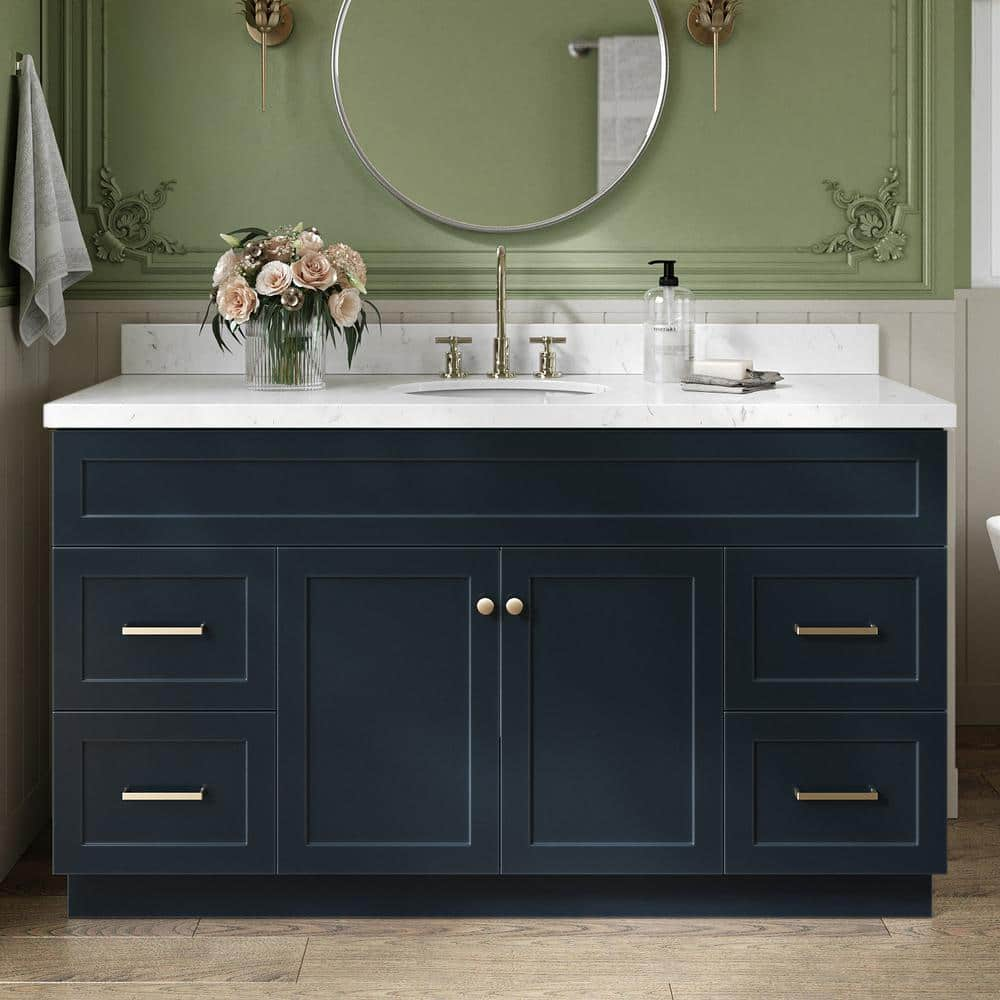 Hamlet 60.25 in. W x 22 in. D x 36 in. H Single Sink Freestanding Bath Vanity in Midnight Blue with Carrara Quartz Top -  ARIEL, F060SCQOVOMNB