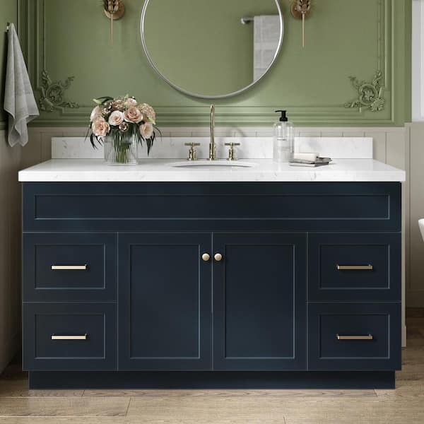 ARIEL Hamlet 60.25 in. W x 22 in. D x 36 in. H Single Sink Freestanding Bath Vanity in Midnight Blue with Carrara Quartz Top