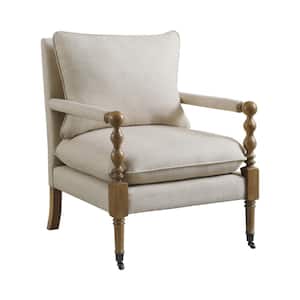 Beige and Dark Oak Upholstered Turned Legs Accent Chair