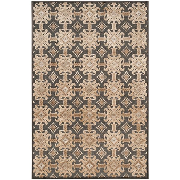 Martha Stewart 5 ft. x 8 ft. Soft Anthracite/Anthracite Geometric Floral Ornate Area Rug