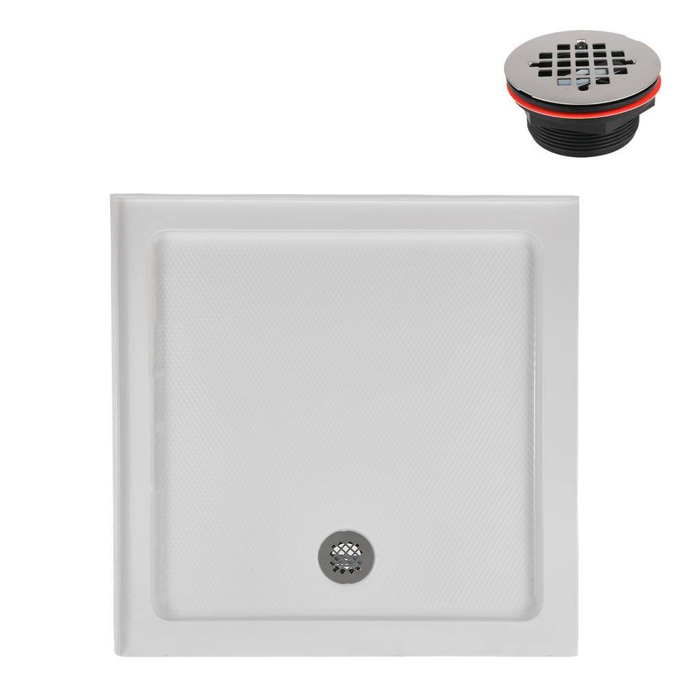 Streamline 36" White Acrylic Corner Shower Base with ABS Drain