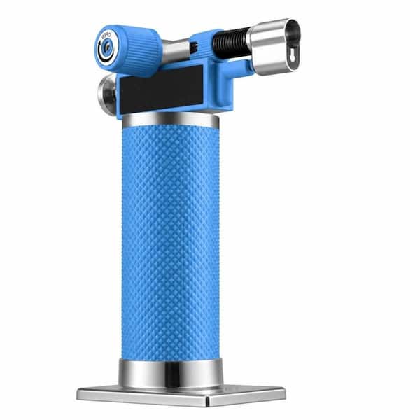 Metal, Blue Butane Torch Lighter with Dual Flame, Adjustable Flame, Refillable, For Baking (Butane Not Included)