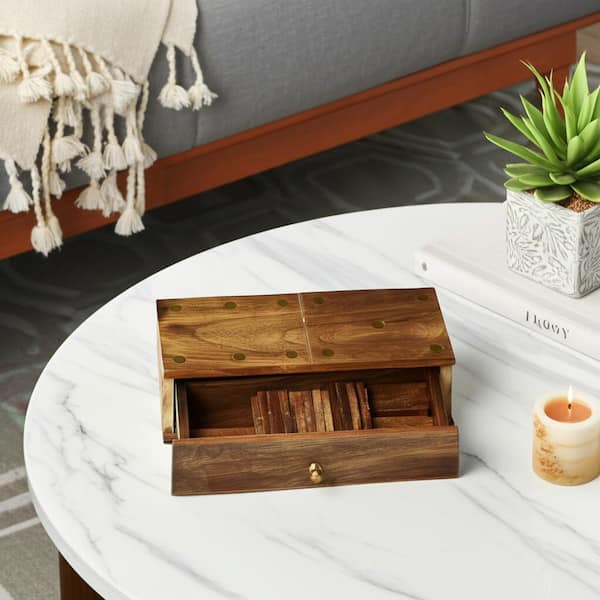 Liv & Skye Brown 9 in. x 3 in. Wood Dominoes Game Set