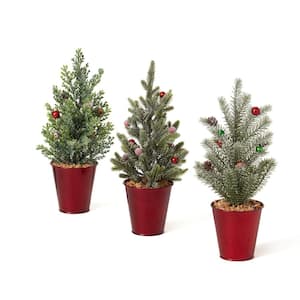 12 in. Green Artificial Potted Pine Tree - Set of 3