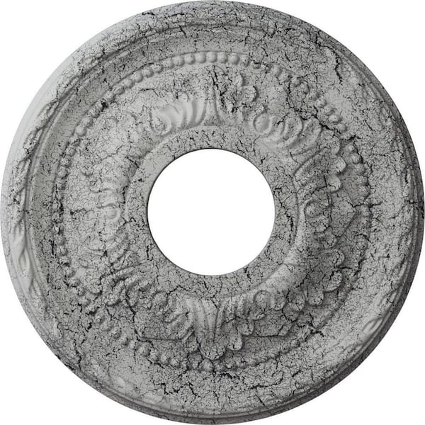 Ekena Millwork 1 in. x 12-1/8 in. x 12-1/8 in. Polyurethane Palmetto Ceiling Medallion, Ultra Pure White Crackle