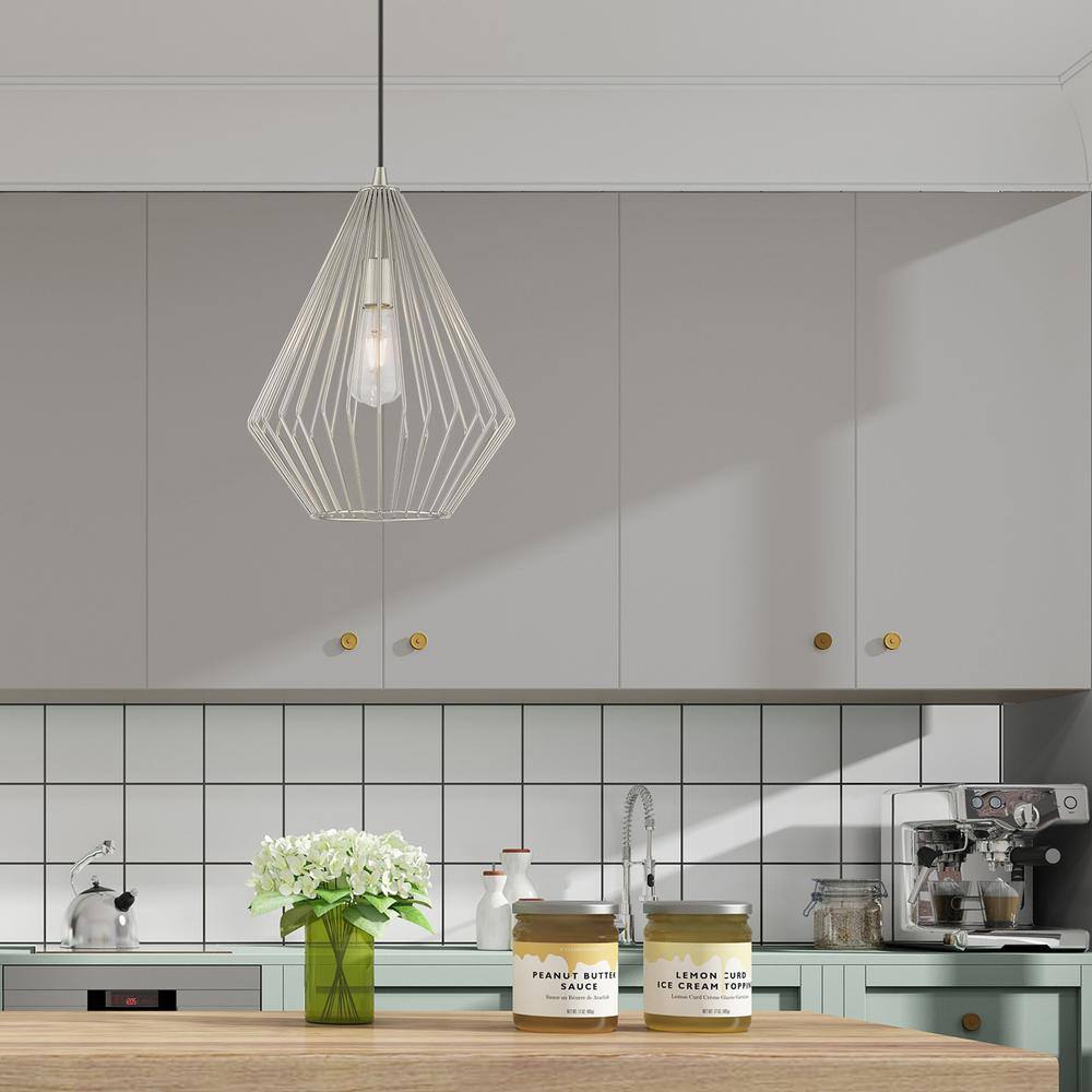 Contemporary Mini Pendant Light with Brushed Nickel Geometric Shade