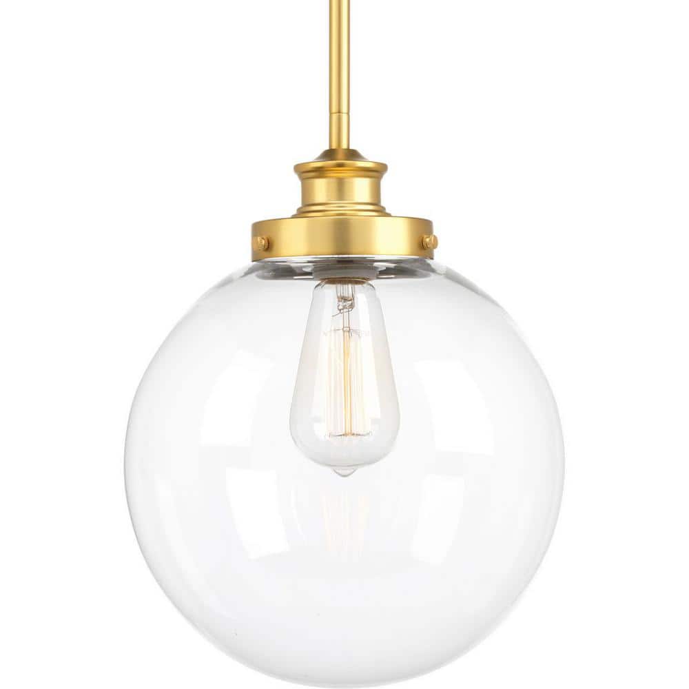 Penn Natural Brass Pendant with Clear Glass Globe