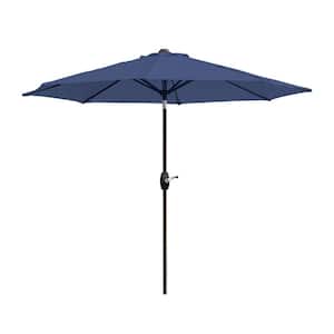 Sunshadow 9 ft. Market Tilt and Crank Table Patio Umbrella with Round Resin Base in Navy Blue
