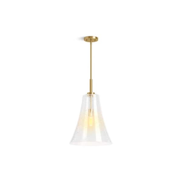 KOHLER Simplice 14 in. 1-Light Brushed Moderne Brass Shaded Pendant