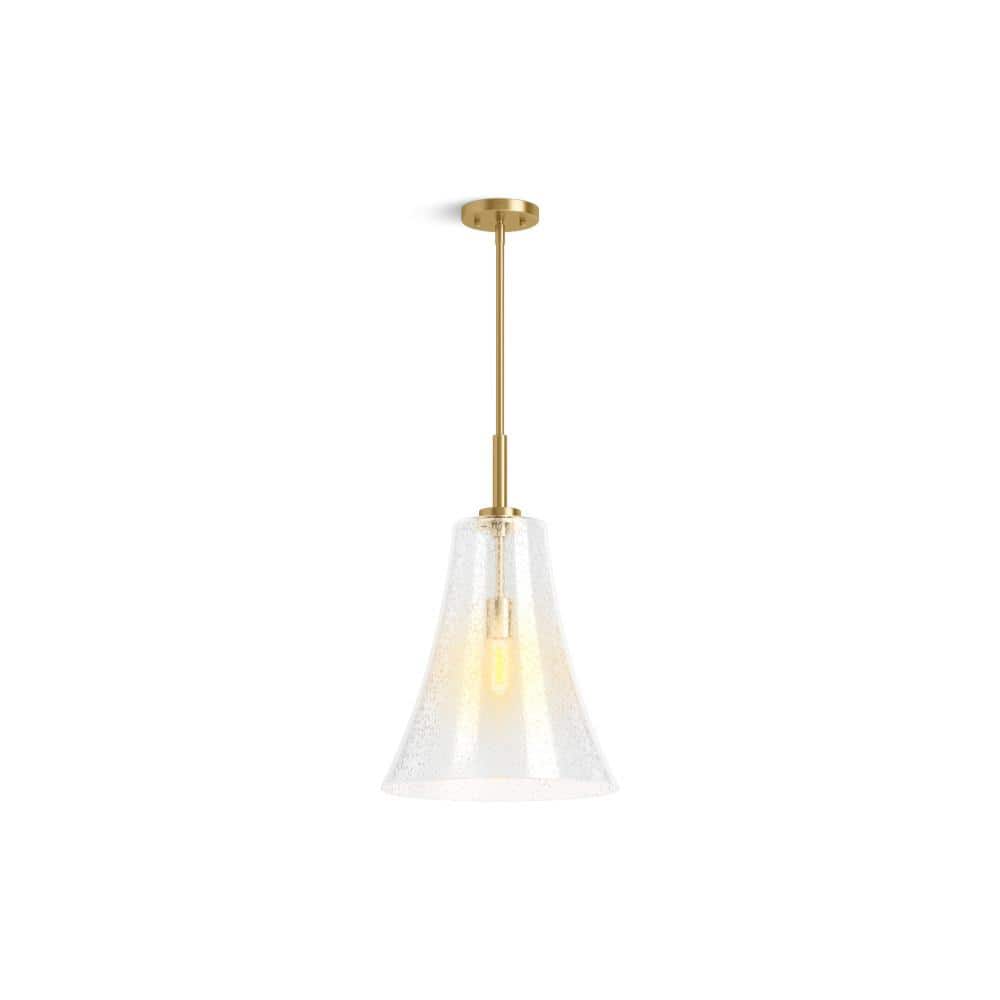 14" Brushed Moderne Brass and Glass Pendant Light