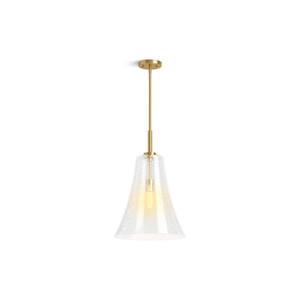 Simplice 14 in. 1-Light Brushed Moderne Brass Shaded Pendant