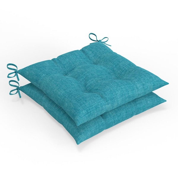 Pillow Perfect Solid Twill 19 in W x 5 in H Square Outdoor Tufted Wicker Chair Pad Cushion with Ties 2-Count in Blue Splash Aqua