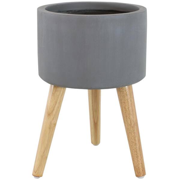 Sunnydaze Mid-Century 12 in. Gray/Natural Round Fiber Clay Planter