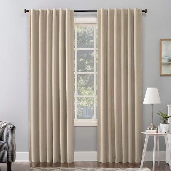 Sun Zero Amherst Velvet Noise Reducing Thermal Ecru Polyester 50 in. W x 84 in. L Blackout Curtain Double Panel