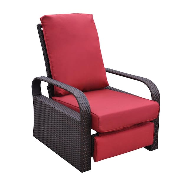Zeus & Ruta Automatic Adjustable Wicker Outdoor Chaise Lounge with red Cushions