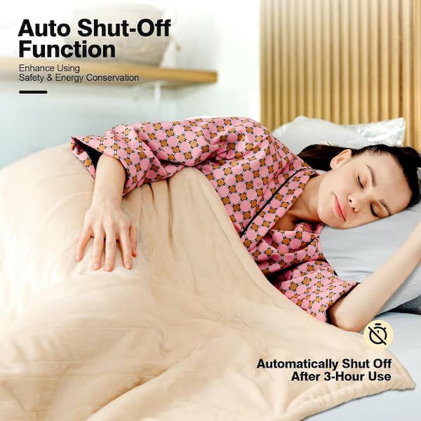 60 in. x 50 in. Flush White Heated Throw Electric Blanket Flannel and Sherpa Double-Sided