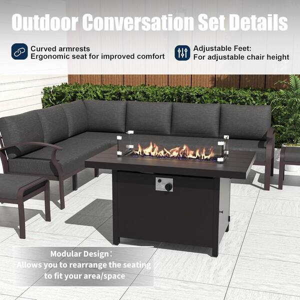 Halmuz 10-Seat Aluminum Patio Conversation Set with Fire Pit