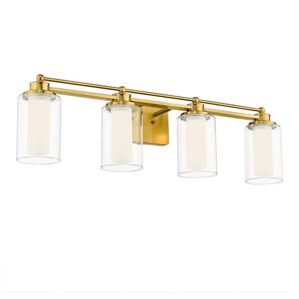 JAZAVA Modern 22.5 in. 3 Light Brushed Gold 18W 5CCT LED Vanity Light with Frosted Acrylic Shade
