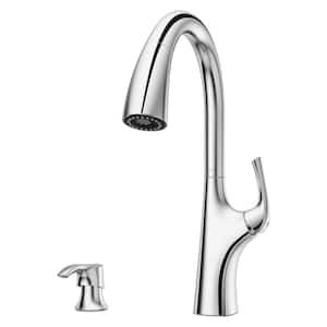 Ladera Single Handle Pull Down Sprayer Kitchen Faucet with Soap Dispenser in Polished Chrome