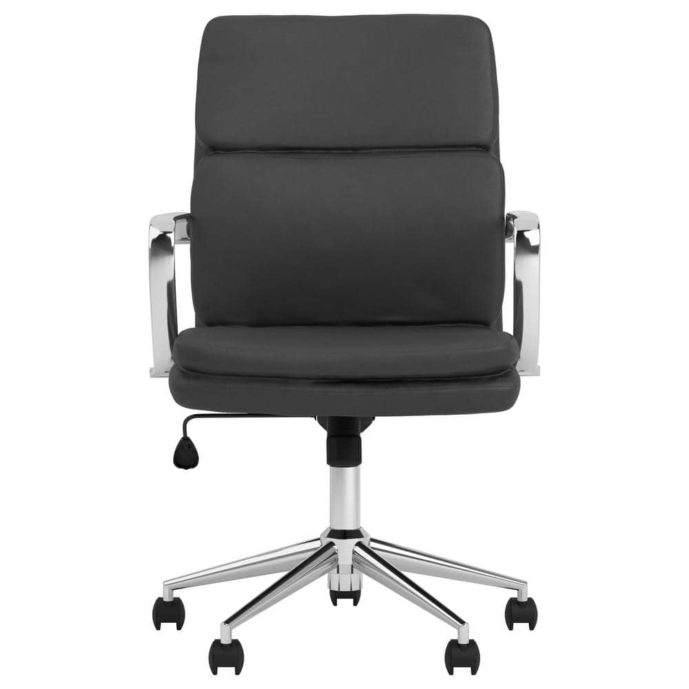 Ximena Transitional Black Leatherette and Chrome Desk Chair