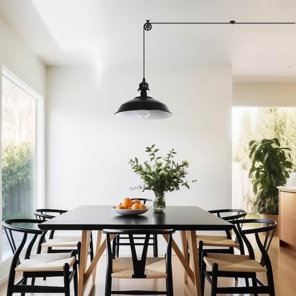 1-Light Black Industrial Bowl Shade Pendant Light with 16.4 ft. Plug-In Cord and On/Off Switch