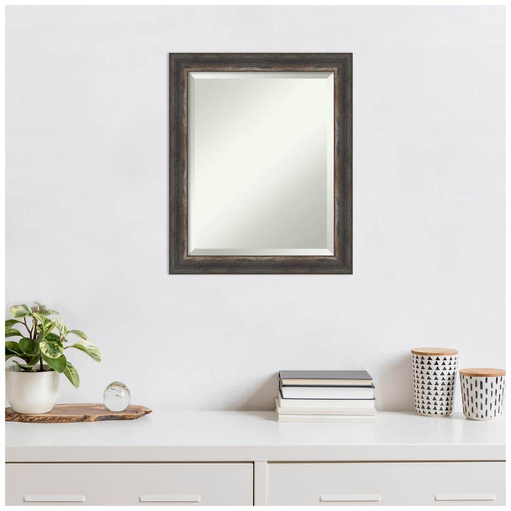 Bronze and Wood Beveled Full Length Rectangular Mirror