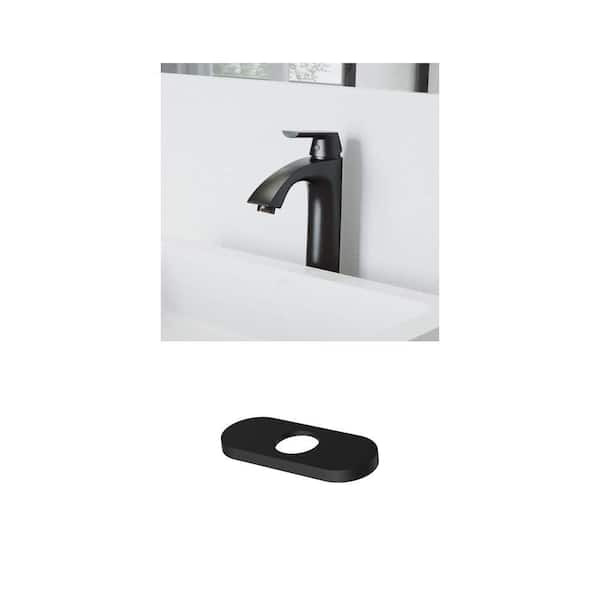 Linus Single Handle Vessel Bathroom Faucet with 5.5 in. Hole Cover Deck Plate in Matte Black (2-Piece Set)
