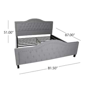 Virgil King-Size Tufted Light Gray Fabric and Wood Bed Frame with Stud Accents