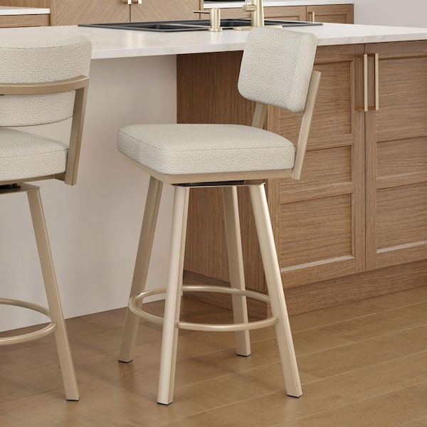 Alek 26.75 in. Cream Boucle Polyester / Gold Metal Swivel Counter Stool