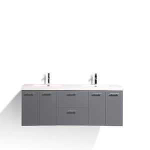Luxury 84 in. W x 22 in. D x 26 in. H  Double Bath Vanity in Gray with White Acrylic Top and White Integrated Sinks