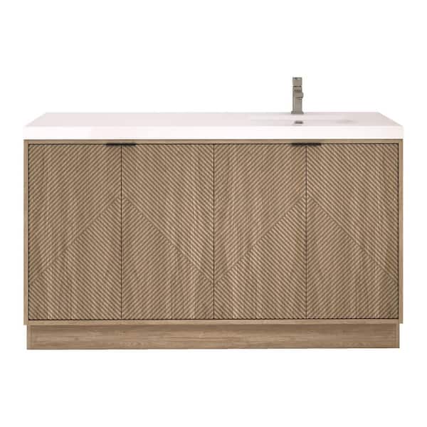 Mason 59 in. W x 20 in. D x 35 in. H Single Sink White Oak Bath Vanity with White Acrylic Top, Electrical Outlet