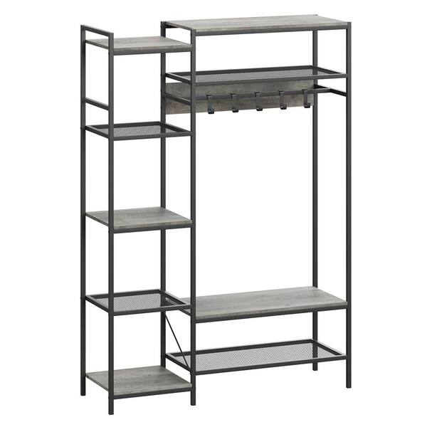 AndMakers Grey 5-in-1 Hall Tree with Clothes Rack and Storage Bench (70.80 in. H x 49.2 in. W x 9.85 in. D)