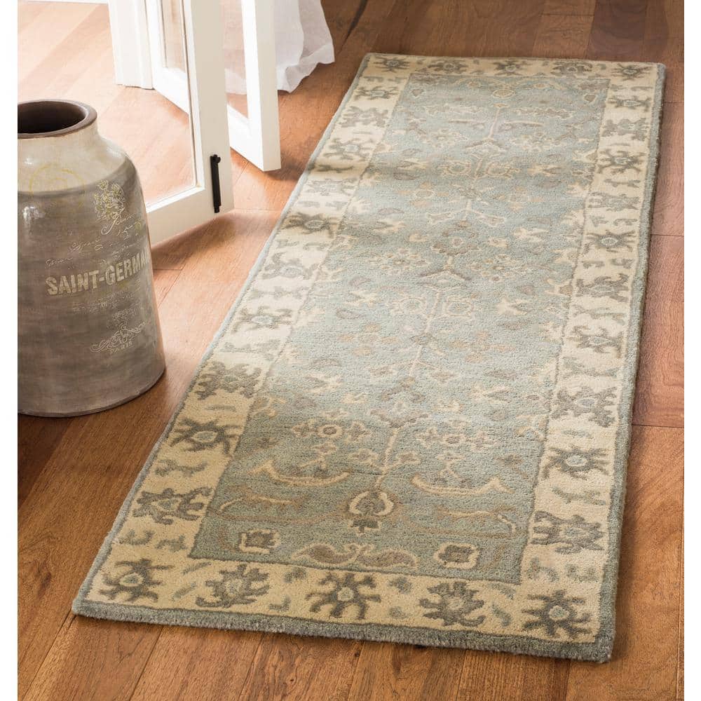 Handmade Slate and Cream Wool Tufted Runner Rug