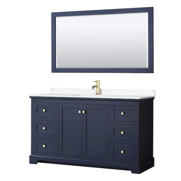 Wyndham Collection Avery 60 in. W x 22 in. D Single Vanity in Dark Blue with Cultured Marble Vanity Top in White with Basin and Mirror