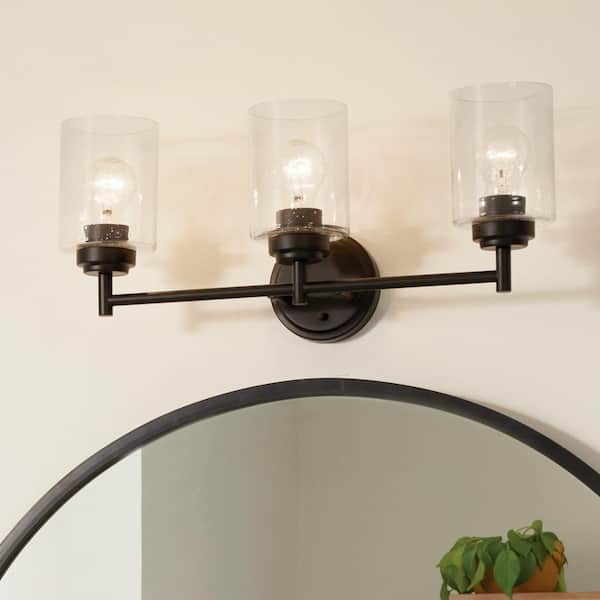 Winslow 21.5 in. 3-Light Black Contemporary Bathroom Vanity Light with Clear Seeded Glass