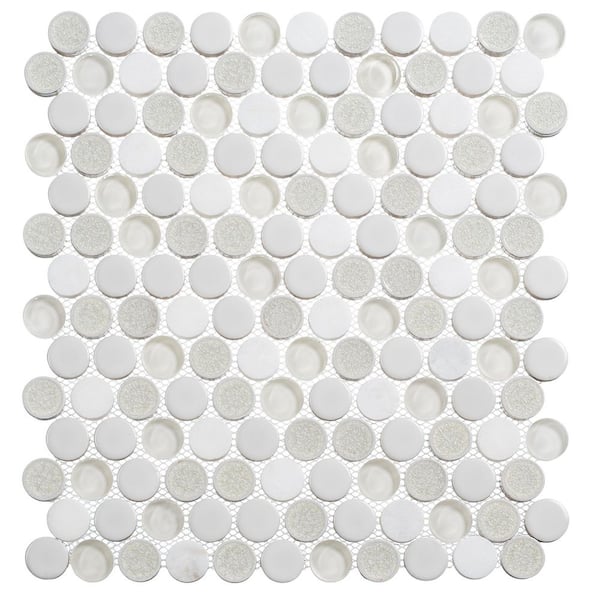 ANDOVA Polka Uno Gray/White/Tan 4.5 in. x 8.25 in. Textured Round Glass and Ceramic Mosaic Tile Sample