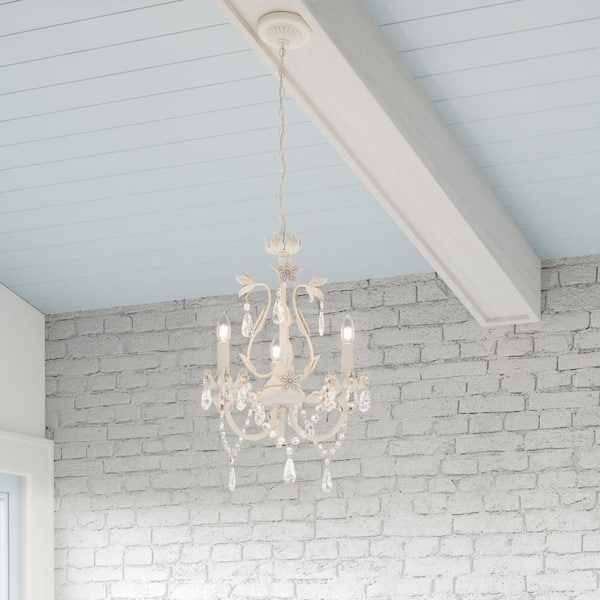 Hampton Bay - Kristin 3-Light Cottage Antique White Mini Chandelier For Dining Rooms