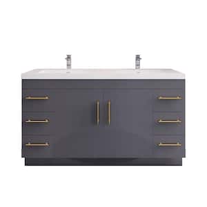 Elsa 59.06 in. W x 19.50 in. D x 22.05 in. H Bathroom Vanity in High Gloss Gray with White Acrylic Top