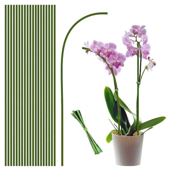 18 in. Green Bendable Steel Plant Support Stakes for Indoor Outdoor Plants 20-Pack