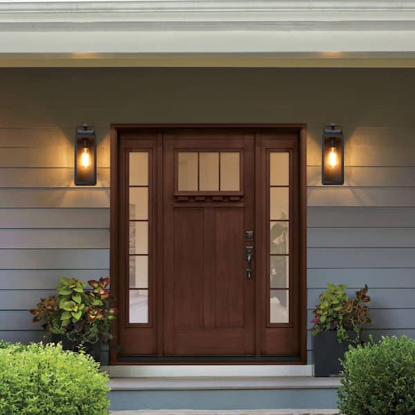 14.25 in. 1-Light Black Outdoor Hardwired Wall Lantern Sconce with Clear Glass(2-Pack)