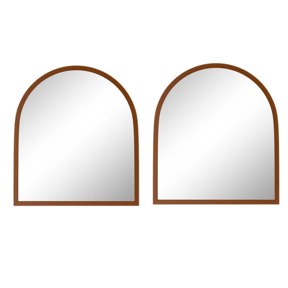 Walnut 31 in W x 35 in. H Arched Wooden Framed Wall Mirror (Set-2), Vanity 