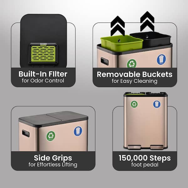 SIMPLI-MAGIC 16 Gallon Dual Compartment Step-On Kitchen Trash Can