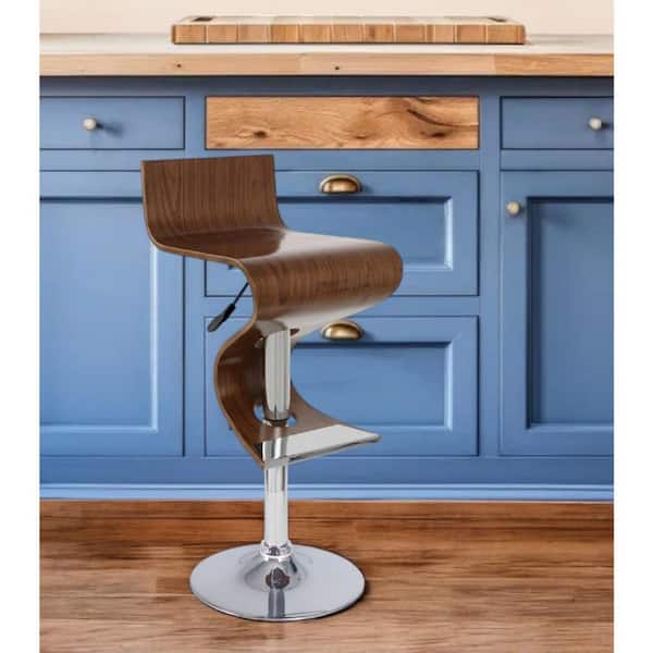 28.00 in. H Brown Adjustable Height Metal Bar Stool with Solid Wood Seat Set of 1
