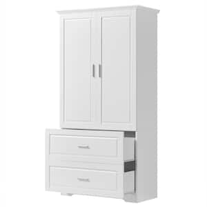 32 in. W x 15 in. D x 63 in. H White MDF Freestanding Linen Cabinet with Drawers and Adjustable Shelves