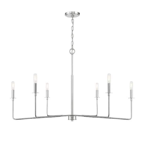 Savoy House Salerno 42 in. W x 25 in. H 6-Light Polished Nickel Wide Chandelier with No Bulbs Included