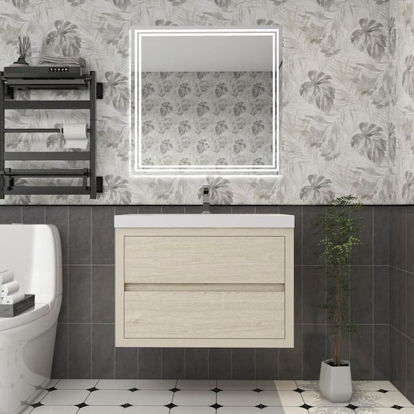 BV Better Vanity Louis 30 in. W x 20 in. D x 22 in. H Single Sink Floating Bath Vanity in Light Wood with White Acrylic Top