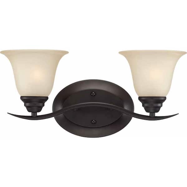 Volume Lighting Trinidad 2-Light Indoor Antique Bronze Bath or Vanity Light Wall Mount or Wall Sconce with Sepia Glass Bell Shades