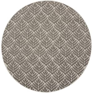 Aloha Charcoal 8 ft. x 8 ft. Tropical Palm Botanical Contemporary Indoor/Outdoor Round Patio Area Rug