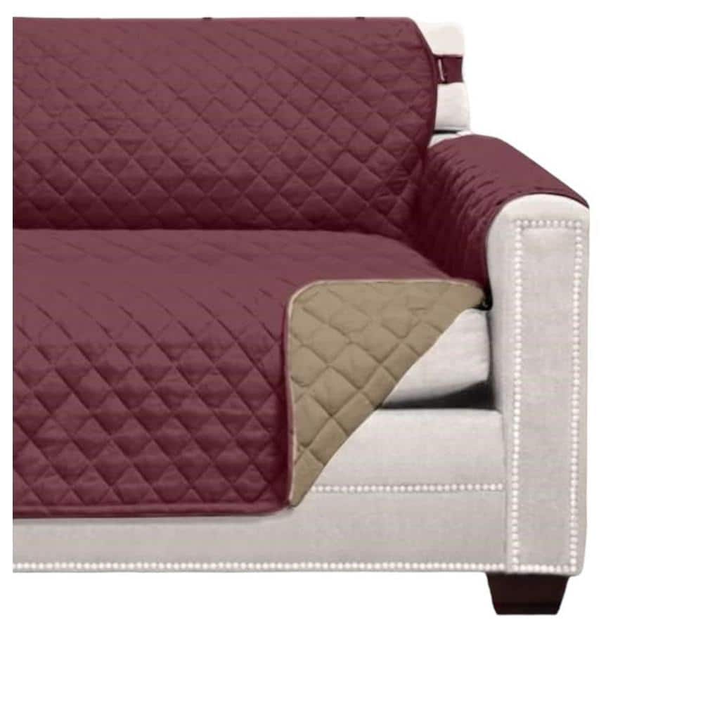 Afoxsos 54 in. Burgundy Sofa Sheild Loveseat Slipcover with Patented Strap and Reversible Stain for Loveseat Polyester